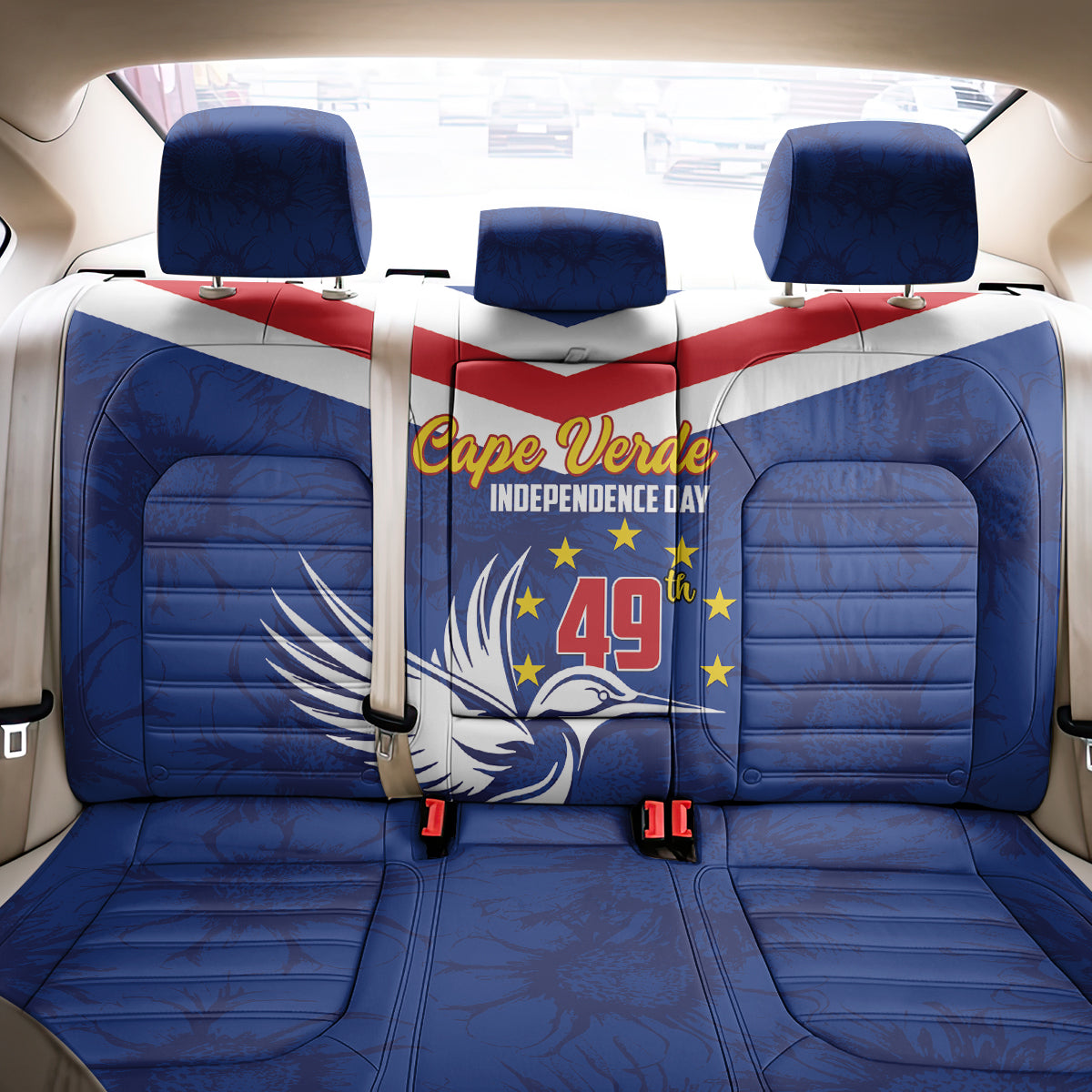 Cape Verde Independence Day Back Car Seat Cover Gerbera Daisy Pattern - Wonder Print Shop