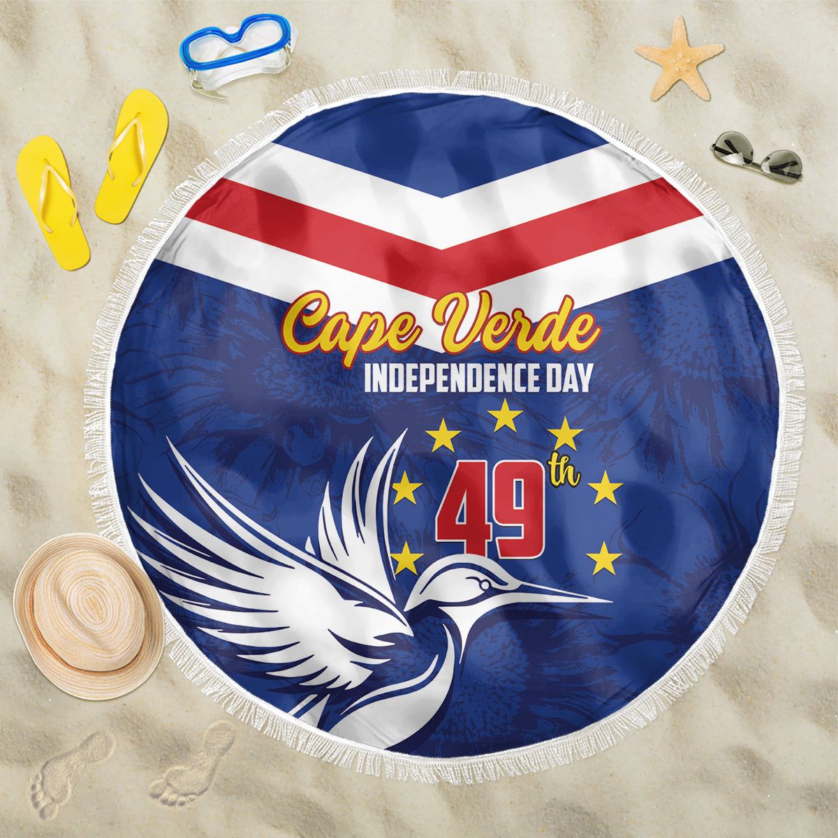 Cape Verde Independence Day Beach Blanket Gerbera Daisy Pattern - Wonder Print Shop