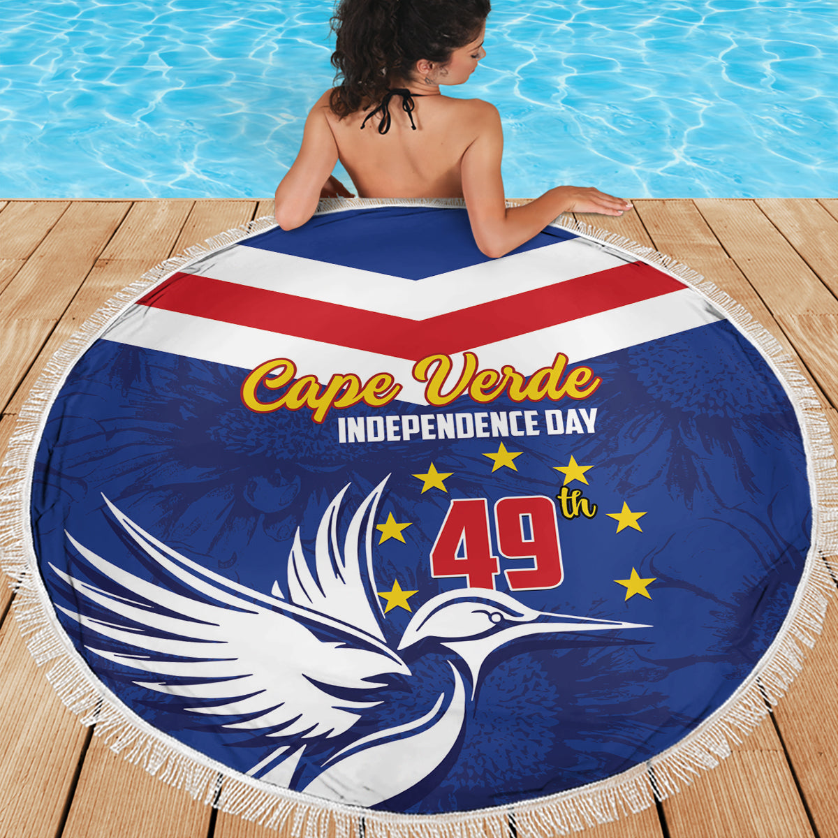 Cape Verde Independence Day Beach Blanket Gerbera Daisy Pattern - Wonder Print Shop