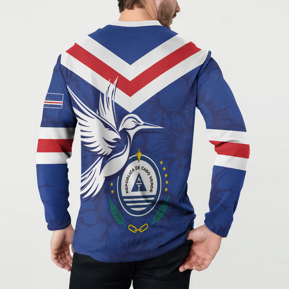 Cape Verde Independence Day Button Sweatshirt Gerbera Daisy Pattern - Wonder Print Shop