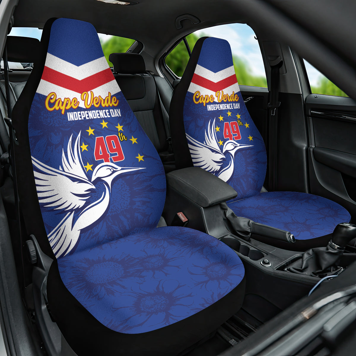 Cape Verde Independence Day Car Seat Cover Gerbera Daisy Pattern - Wonder Print Shop