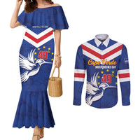 Cape Verde Independence Day Couples Matching Mermaid Dress and Long Sleeve Button Shirt Gerbera Daisy Pattern