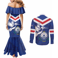 Cape Verde Independence Day Couples Matching Mermaid Dress and Long Sleeve Button Shirt Gerbera Daisy Pattern