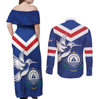 Cape Verde Independence Day Couples Matching Off Shoulder Maxi Dress and Long Sleeve Button Shirt Gerbera Daisy Pattern - Wonder Print Shop