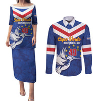 Cape Verde Independence Day Couples Matching Puletasi and Long Sleeve Button Shirt Gerbera Daisy Pattern - Wonder Print Shop