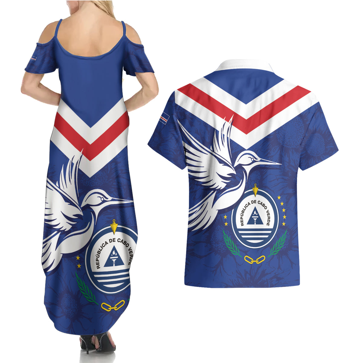 Cape Verde Independence Day Couples Matching Summer Maxi Dress and Hawaiian Shirt Gerbera Daisy Pattern - Wonder Print Shop