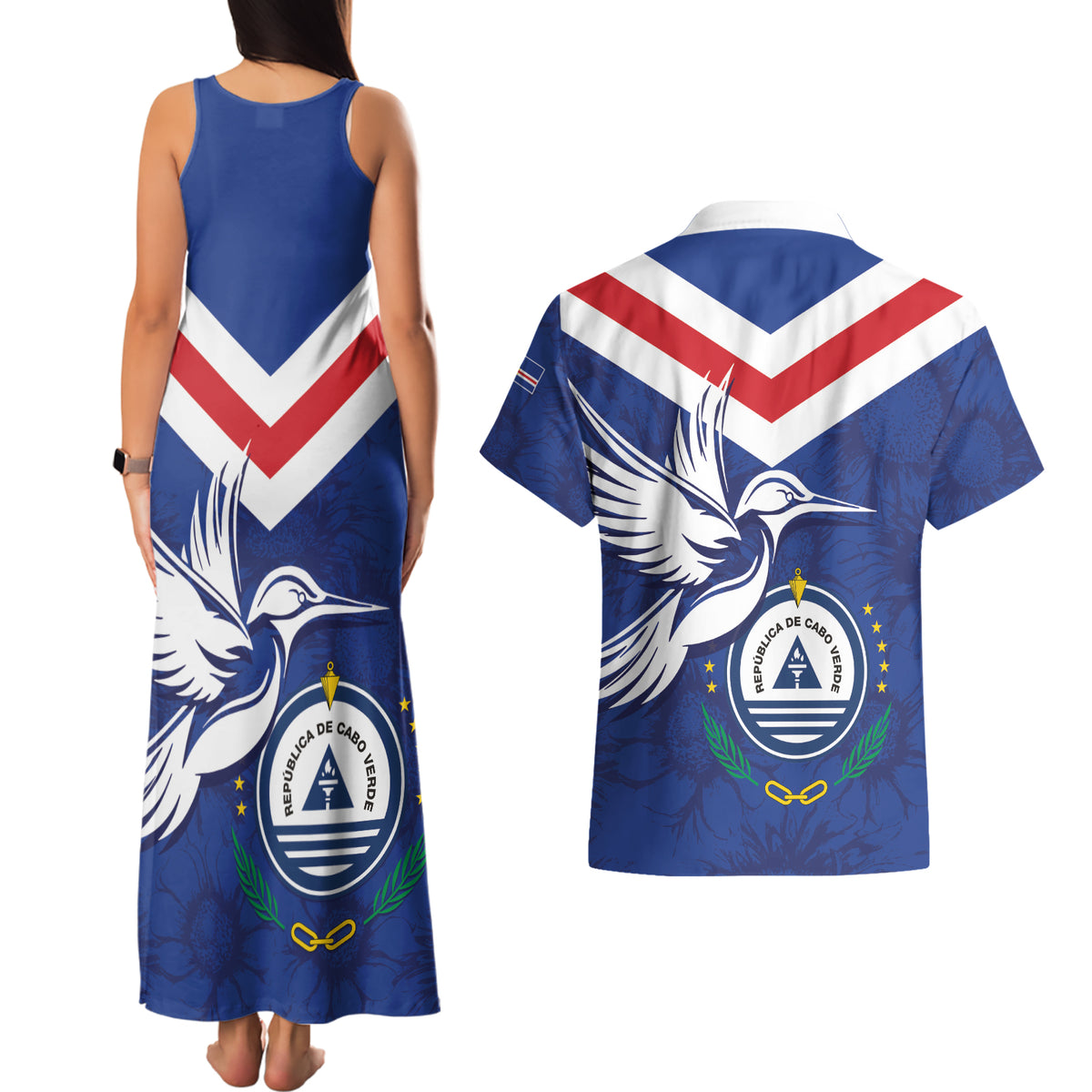 Cape Verde Independence Day Couples Matching Tank Maxi Dress and Hawaiian Shirt Gerbera Daisy Pattern - Wonder Print Shop