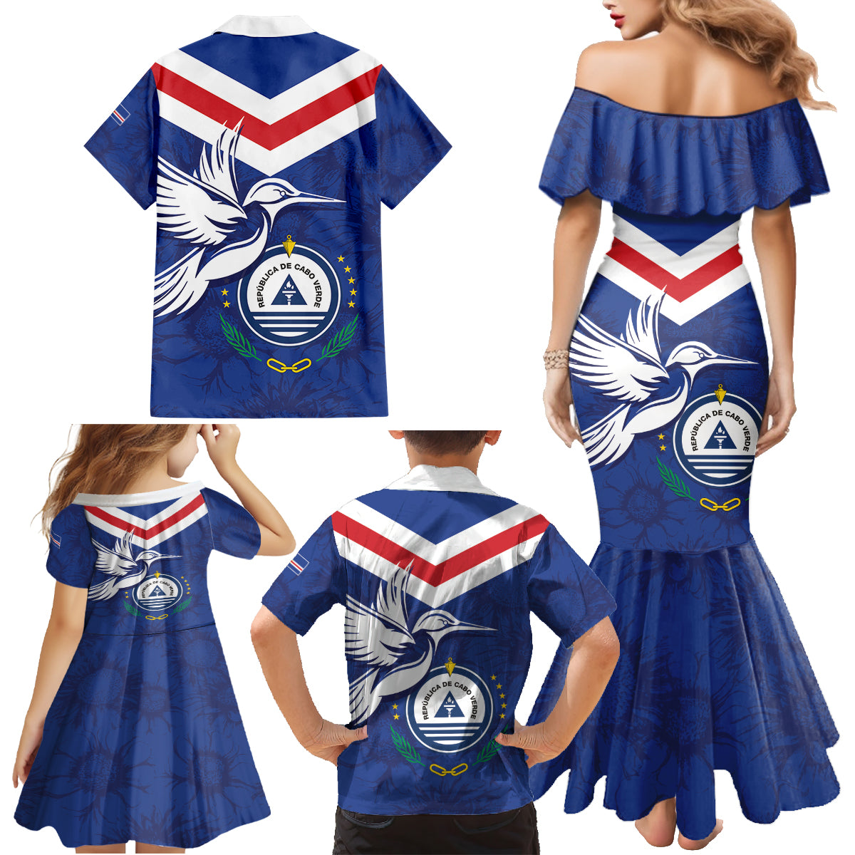 Cape Verde Independence Day Family Matching Mermaid Dress and Hawaiian Shirt Gerbera Daisy Pattern - Wonder Print Shop
