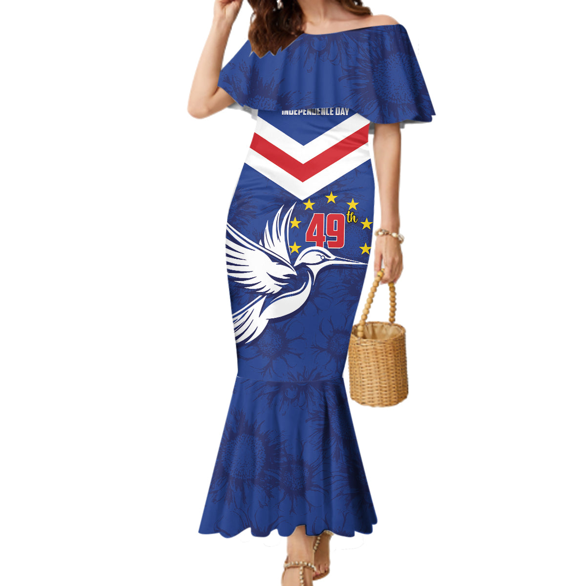 Cape Verde Independence Day Family Matching Mermaid Dress and Hawaiian Shirt Gerbera Daisy Pattern - Wonder Print Shop