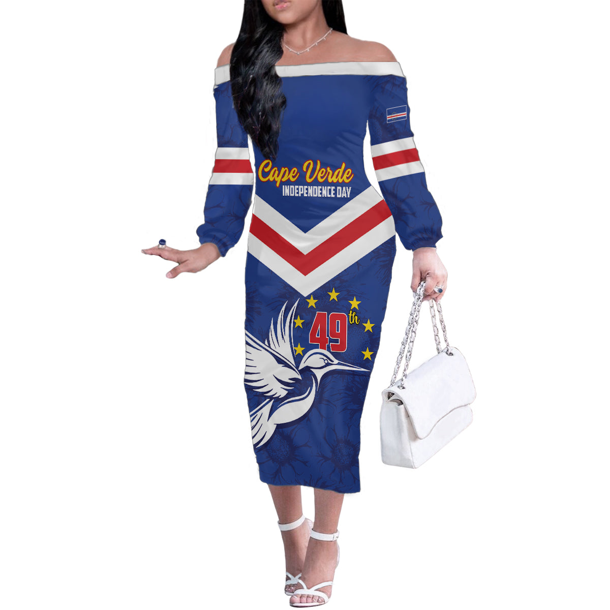 Cape Verde Independence Day Family Matching Off The Shoulder Long Sleeve Dress and Hawaiian Shirt Gerbera Daisy Pattern - Wonder Print Shop