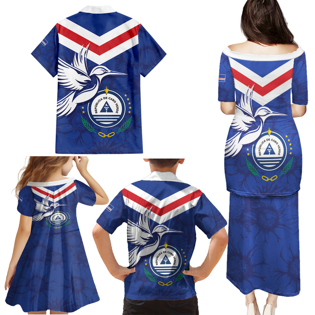 Cape Verde Independence Day Family Matching Puletasi and Hawaiian Shirt Gerbera Daisy Pattern - Wonder Print Shop