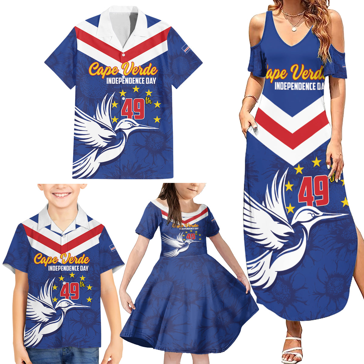 Cape Verde Independence Day Family Matching Summer Maxi Dress and Hawaiian Shirt Gerbera Daisy Pattern - Wonder Print Shop