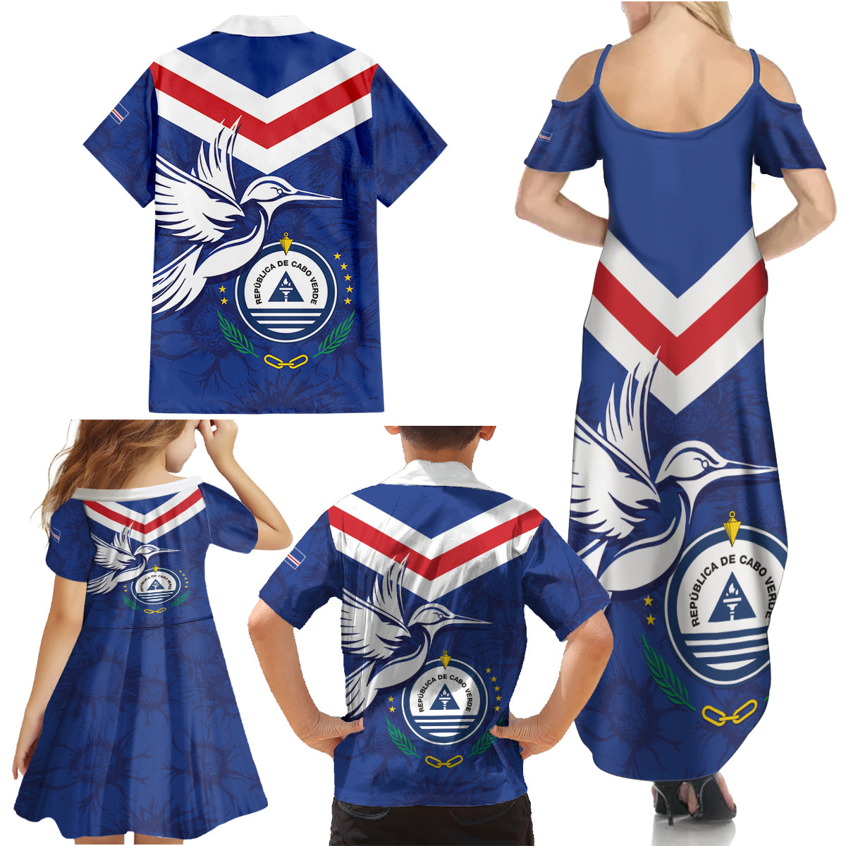 Cape Verde Independence Day Family Matching Summer Maxi Dress and Hawaiian Shirt Gerbera Daisy Pattern - Wonder Print Shop