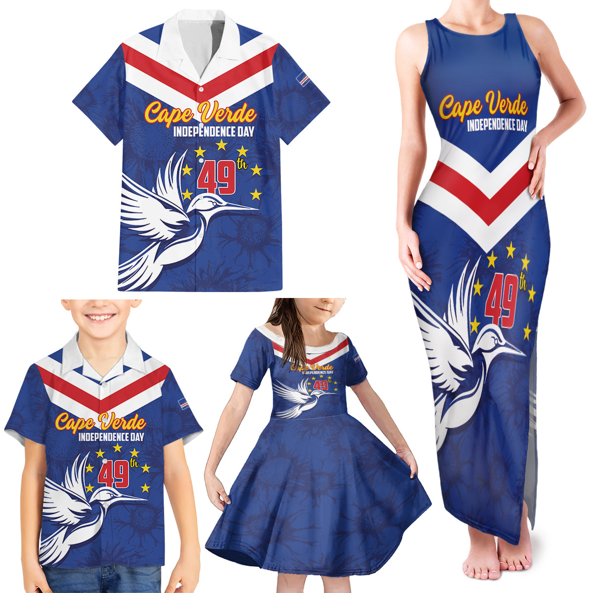 Cape Verde Independence Day Family Matching Tank Maxi Dress and Hawaiian Shirt Gerbera Daisy Pattern - Wonder Print Shop