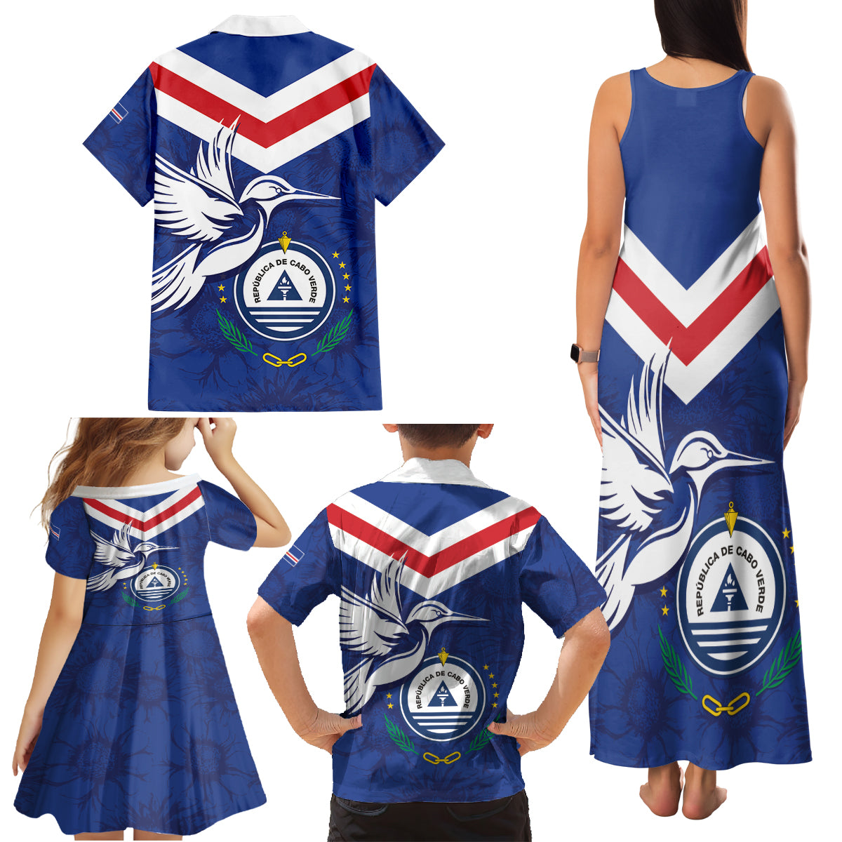 Cape Verde Independence Day Family Matching Tank Maxi Dress and Hawaiian Shirt Gerbera Daisy Pattern - Wonder Print Shop