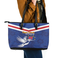 Cape Verde Independence Day Leather Tote Bag Gerbera Daisy Pattern - Wonder Print Shop