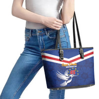 Cape Verde Independence Day Leather Tote Bag Gerbera Daisy Pattern - Wonder Print Shop