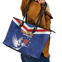 Cape Verde Independence Day Leather Tote Bag Gerbera Daisy Pattern - Wonder Print Shop