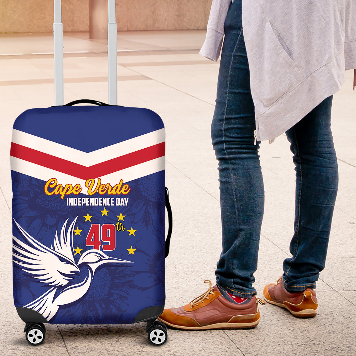 Cape Verde Independence Day Luggage Cover Gerbera Daisy Pattern - Wonder Print Shop