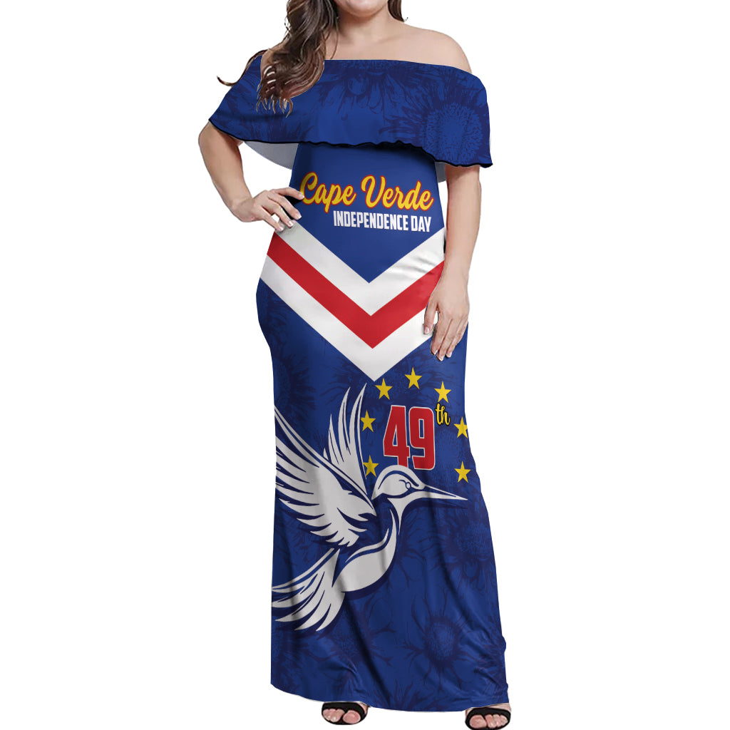 Cape Verde Independence Day Off Shoulder Maxi Dress Gerbera Daisy Pattern - Wonder Print Shop