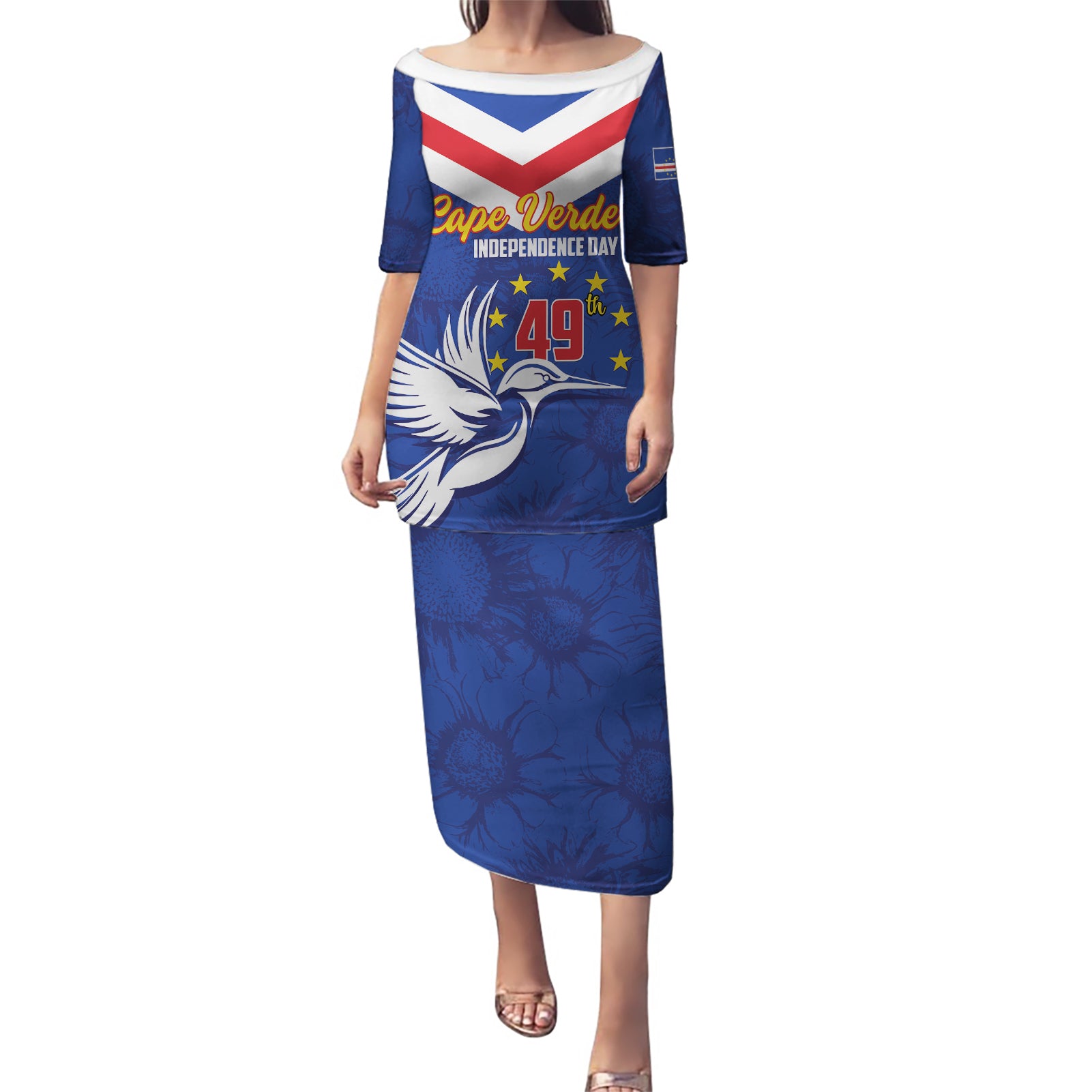 Cape Verde Independence Day Puletasi Gerbera Daisy Pattern - Wonder Print Shop