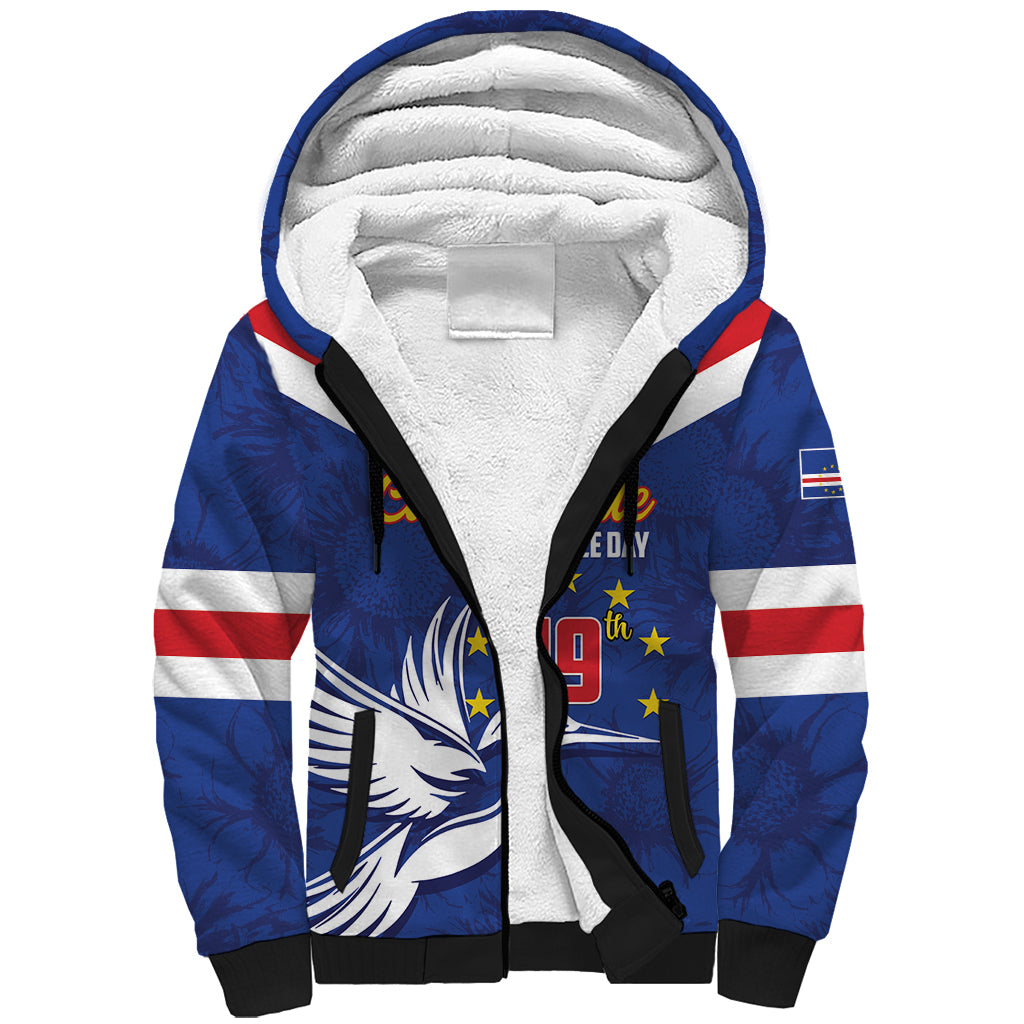 Cape Verde Independence Day Sherpa Hoodie Gerbera Daisy Pattern - Wonder Print Shop