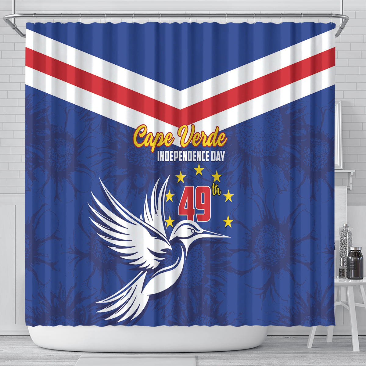 Cape Verde Independence Day Shower Curtain Gerbera Daisy Pattern