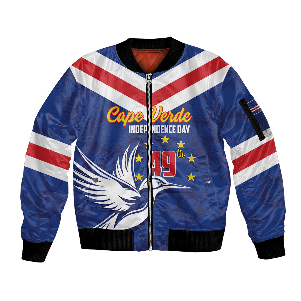 Cape Verde Independence Day Sleeve Zip Bomber Jacket Gerbera Daisy Pattern - Wonder Print Shop