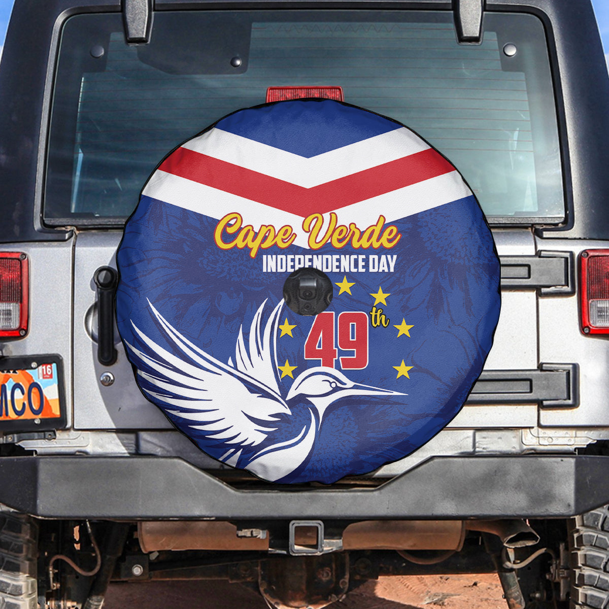 Cape Verde Independence Day Spare Tire Cover Gerbera Daisy Pattern