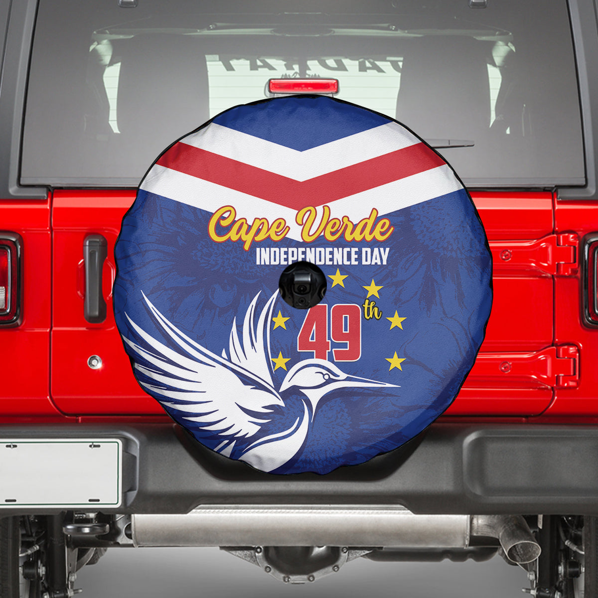 Cape Verde Independence Day Spare Tire Cover Gerbera Daisy Pattern - Wonder Print Shop