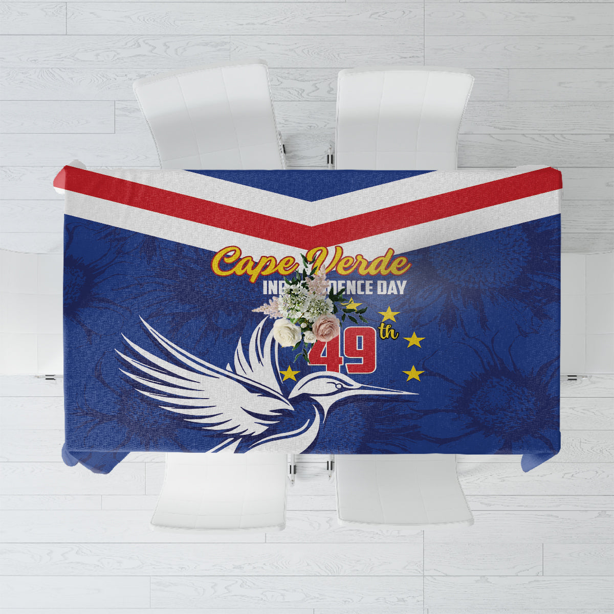 Cape Verde Independence Day Tablecloth Gerbera Daisy Pattern - Wonder Print Shop