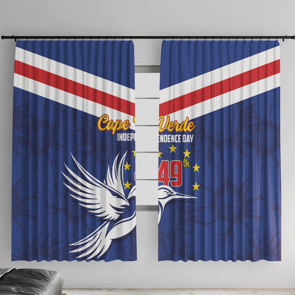 Cape Verde Independence Day Window Curtain Gerbera Daisy Pattern - Wonder Print Shop