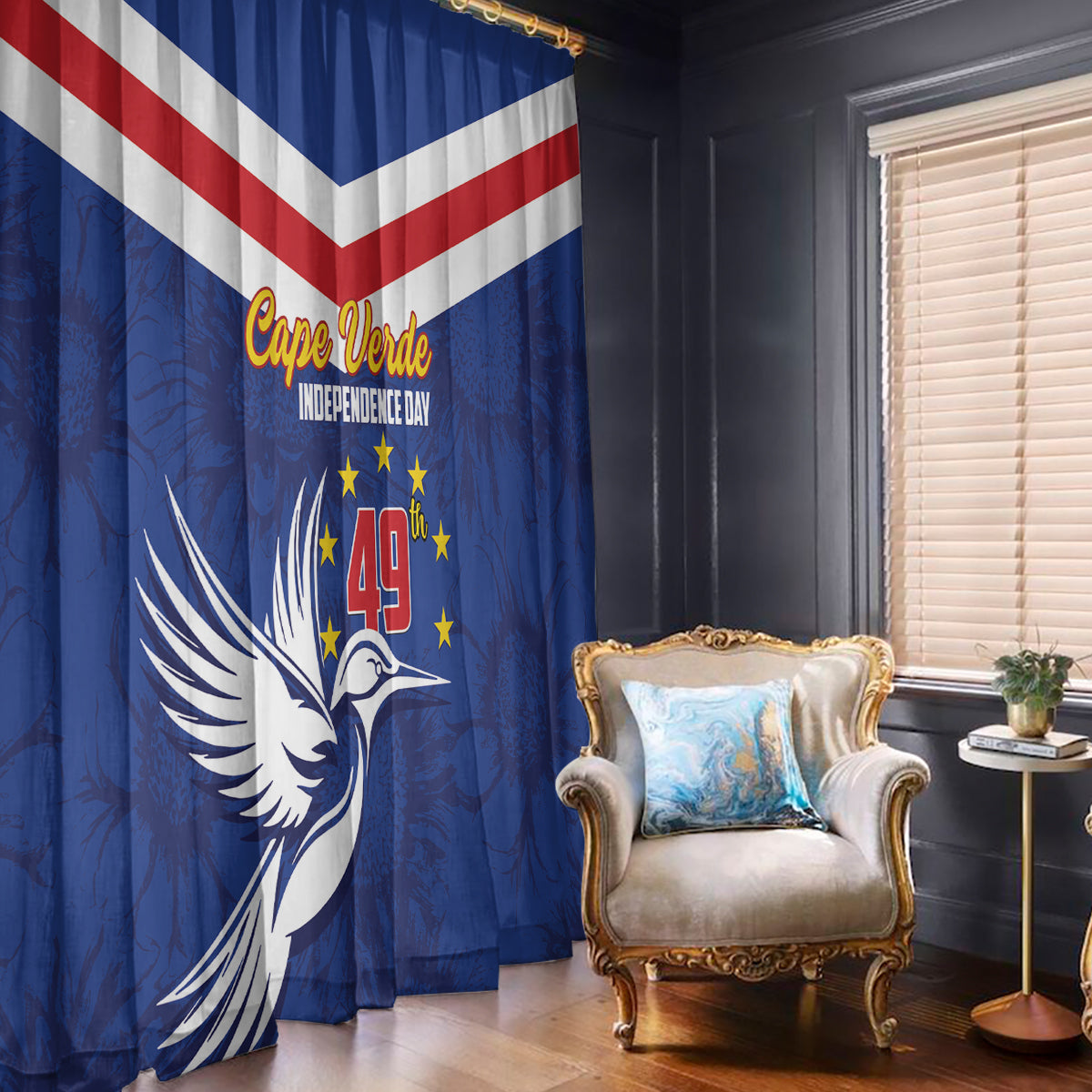 Cape Verde Independence Day Window Curtain Gerbera Daisy Pattern - Wonder Print Shop