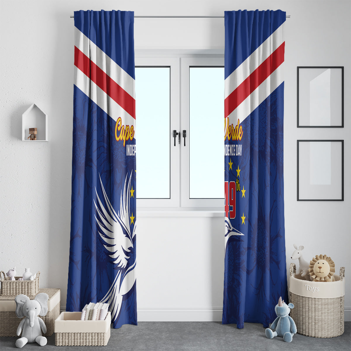 Cape Verde Independence Day Window Curtain Gerbera Daisy Pattern - Wonder Print Shop