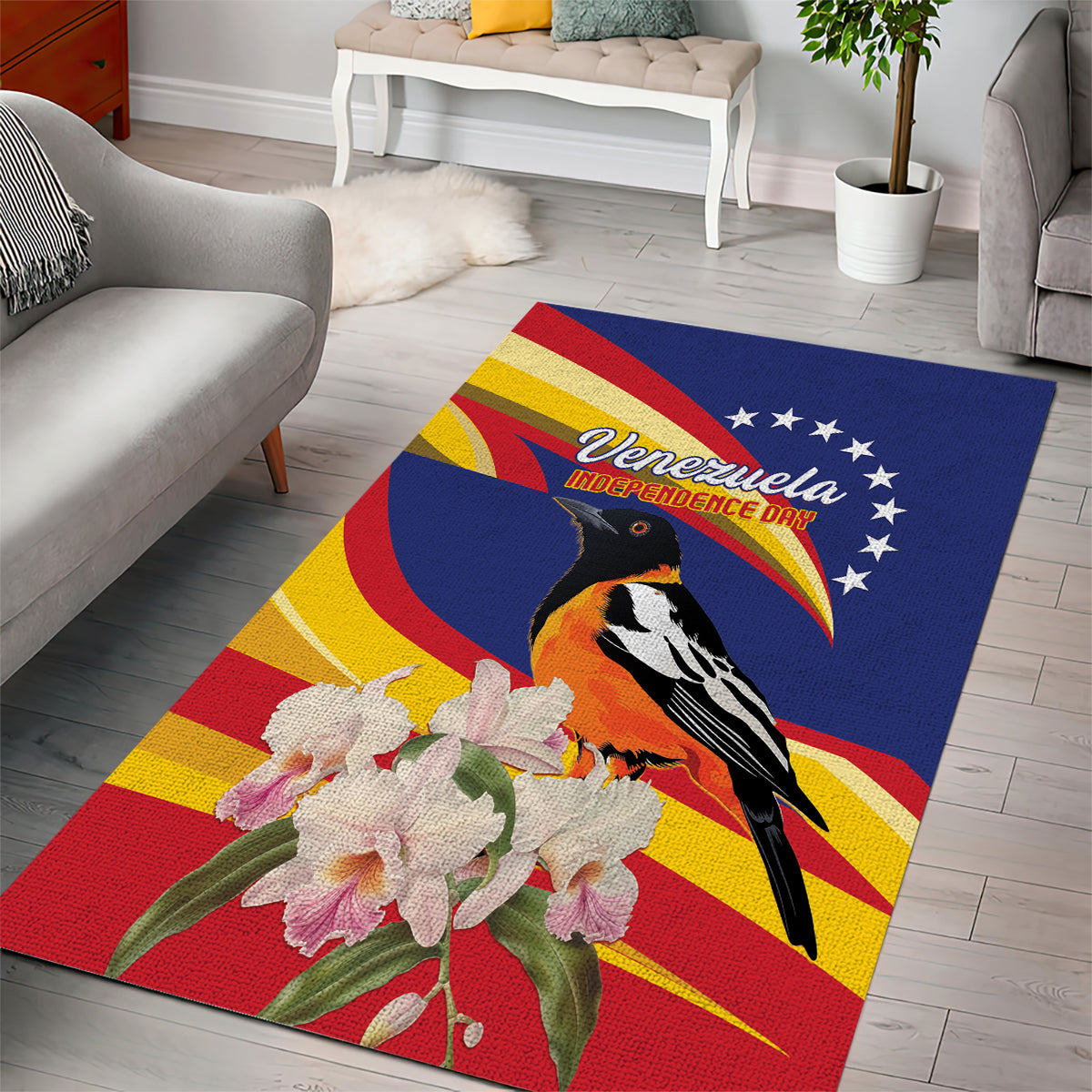 Venezuela Independence Day Area Rug Venezuelan Troupial Cattleya Mossiae - Wonder Print Shop