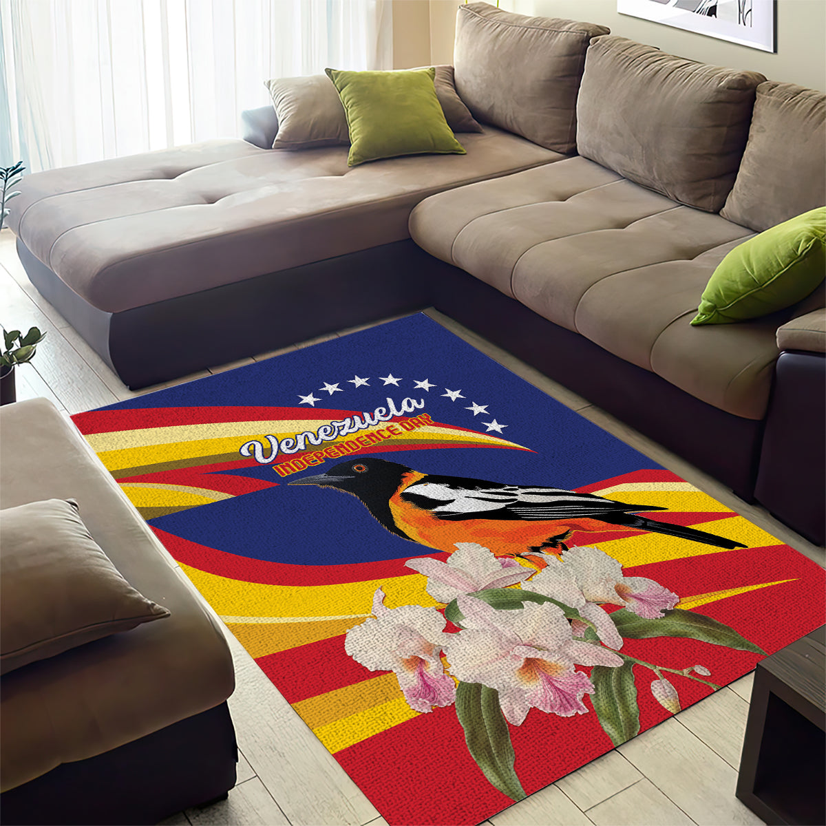 Venezuela Independence Day Area Rug Venezuelan Troupial Cattleya Mossiae - Wonder Print Shop