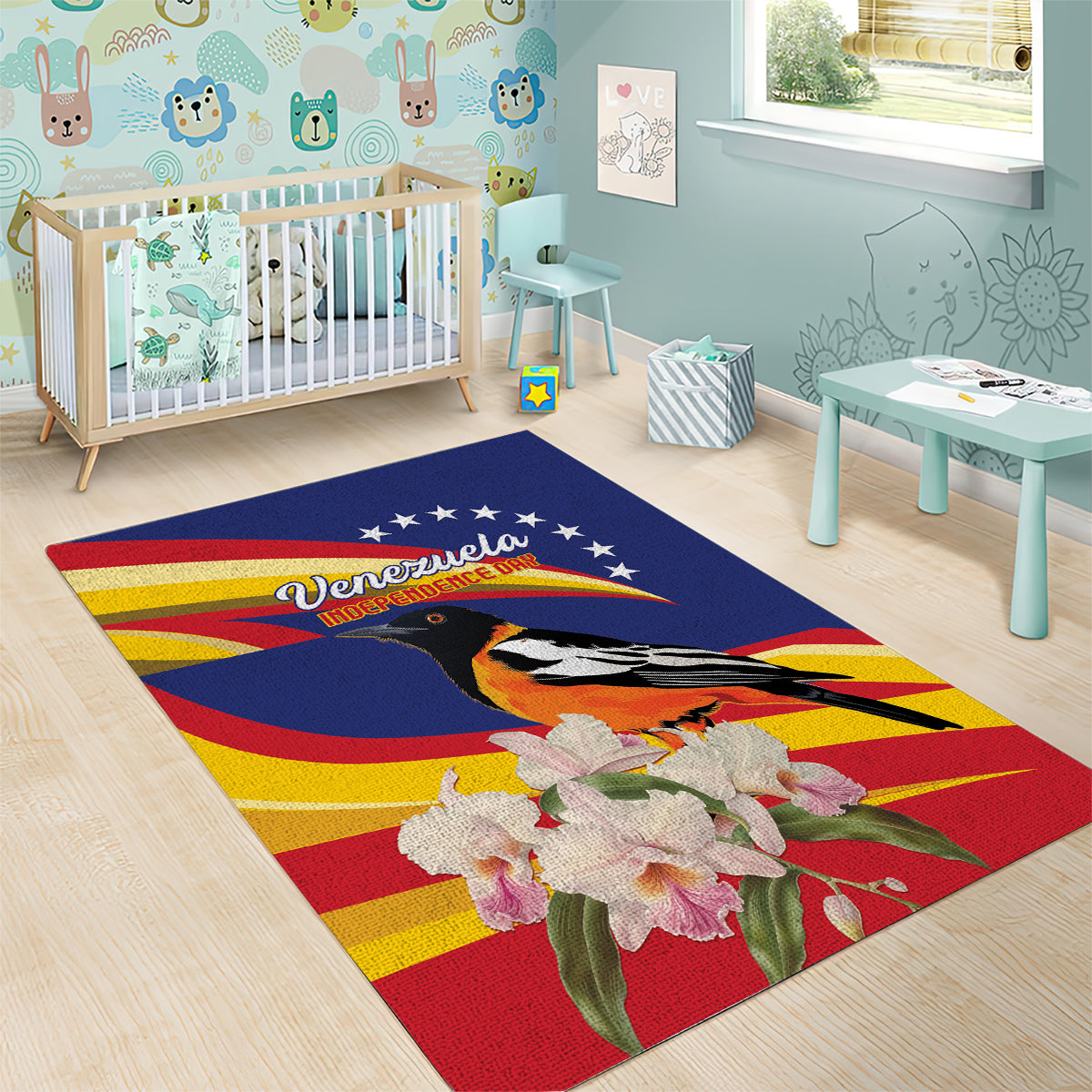 Venezuela Independence Day Area Rug Venezuelan Troupial Cattleya Mossiae - Wonder Print Shop
