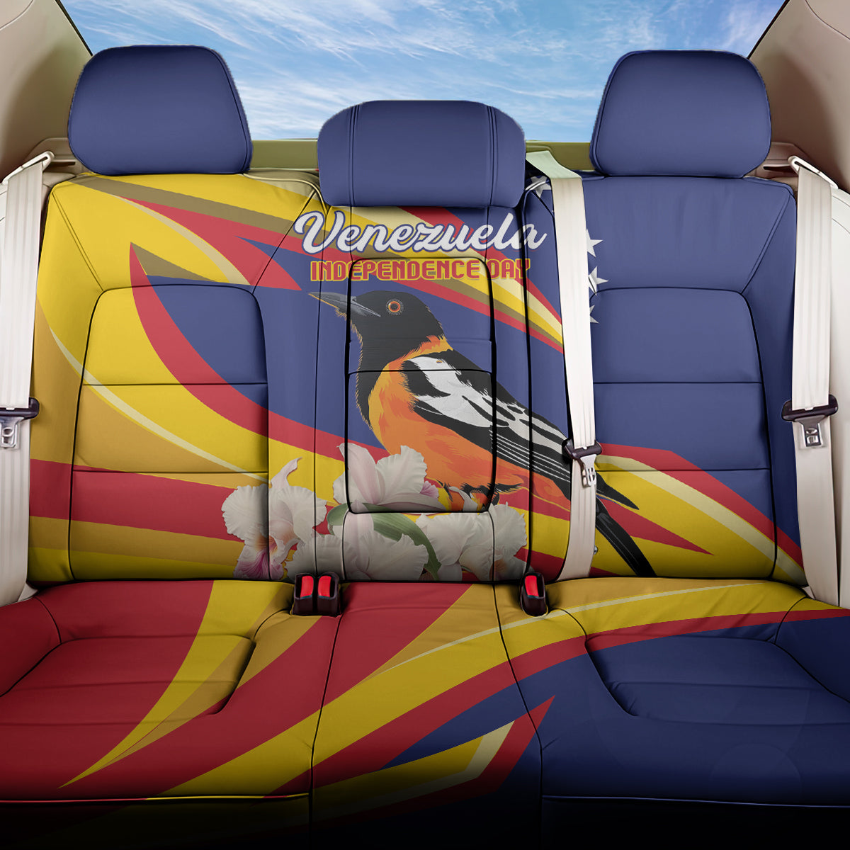 Venezuela Independence Day Back Car Seat Cover Venezuelan Troupial Cattleya Mossiae