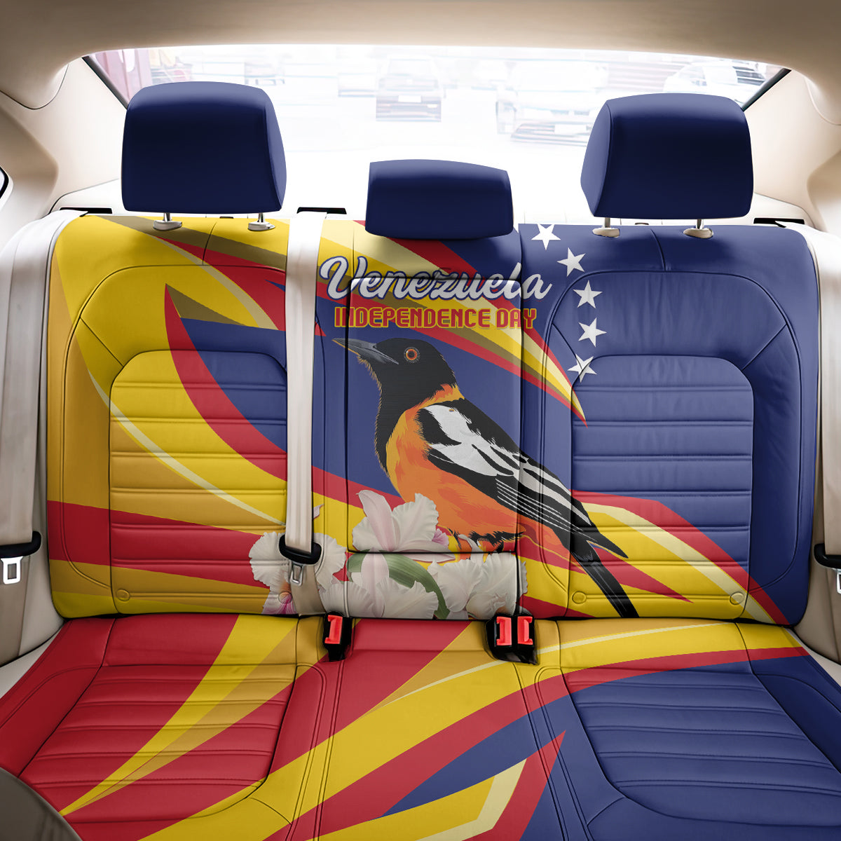 Venezuela Independence Day Back Car Seat Cover Venezuelan Troupial Cattleya Mossiae - Wonder Print Shop