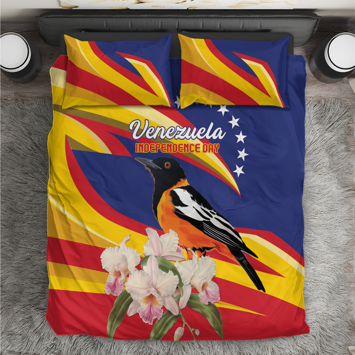 Venezuela Independence Day Bedding Set Venezuelan Troupial Cattleya Mossiae