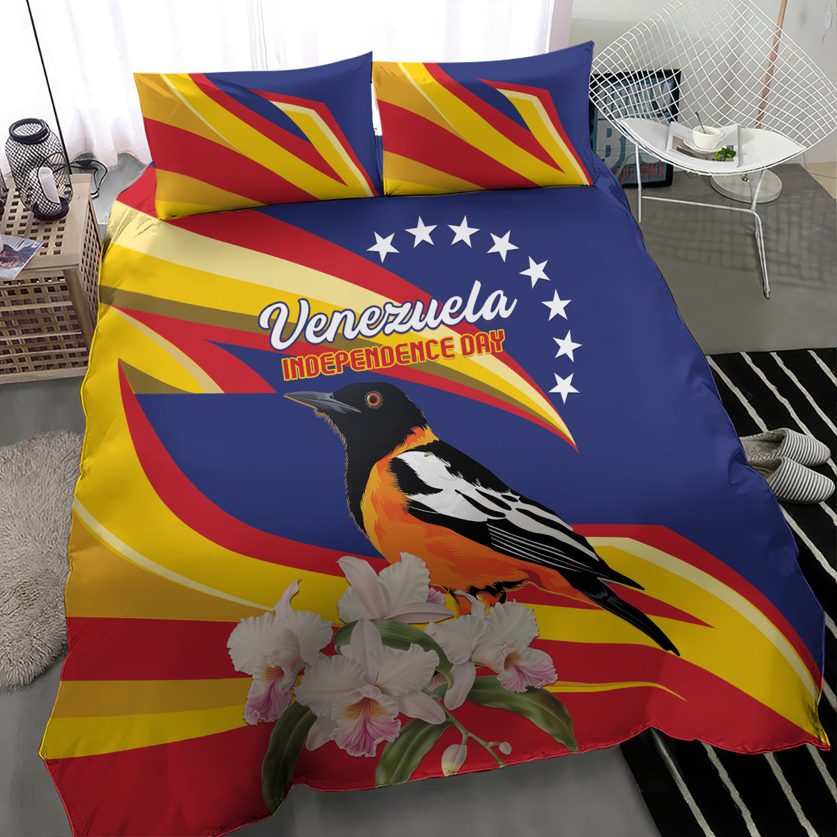 Venezuela Independence Day Bedding Set Venezuelan Troupial Cattleya Mossiae - Wonder Print Shop
