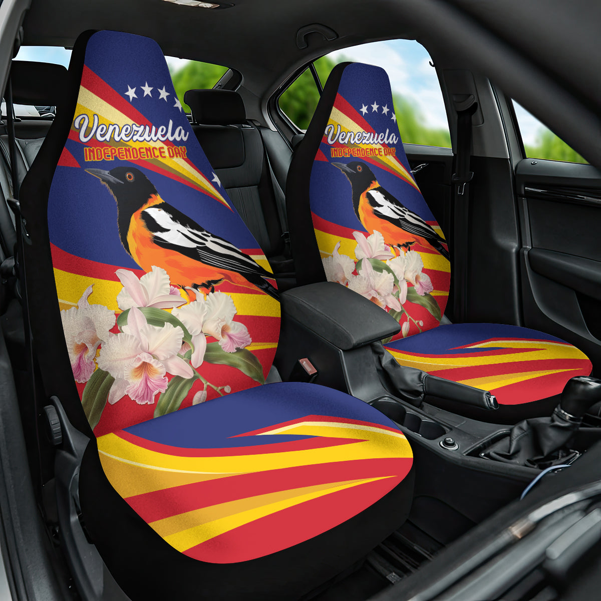 Venezuela Independence Day Car Seat Cover Venezuelan Troupial Cattleya Mossiae - Wonder Print Shop