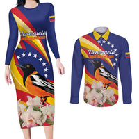 Venezuela Independence Day Couples Matching Long Sleeve Bodycon Dress and Long Sleeve Button Shirt Venezuelan Troupial Cattleya Mossiae - Wonder Print Shop