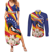 Venezuela Independence Day Couples Matching Summer Maxi Dress and Long Sleeve Button Shirt Venezuelan Troupial Cattleya Mossiae - Wonder Print Shop