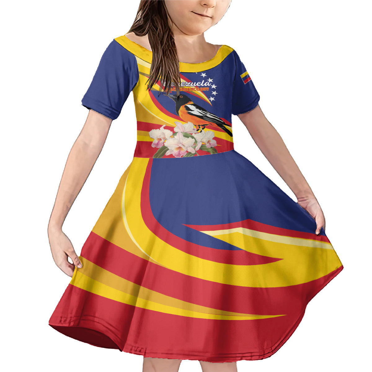 Venezuela Independence Day Family Matching Mermaid Dress and Hawaiian Shirt Venezuelan Troupial Cattleya Mossiae - Wonder Print Shop