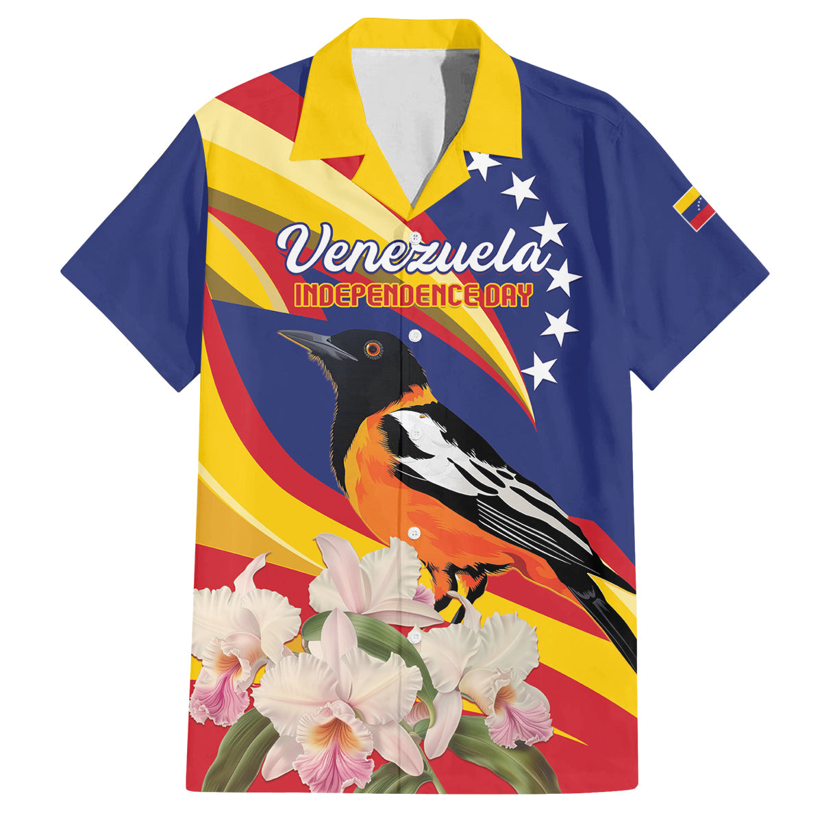 Venezuela Independence Day Family Matching Off The Shoulder Long Sleeve Dress and Hawaiian Shirt Venezuelan Troupial Cattleya Mossiae - Wonder Print Shop
