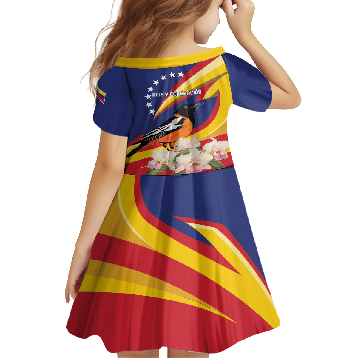 Venezuela Independence Day Family Matching Off Shoulder Short Dress and Hawaiian Shirt Venezuelan Troupial Cattleya Mossiae - Wonder Print Shop