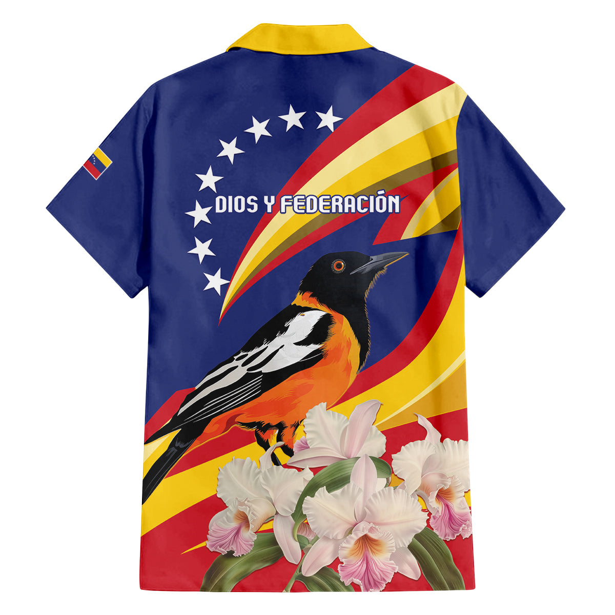 Venezuela Independence Day Family Matching Off Shoulder Short Dress and Hawaiian Shirt Venezuelan Troupial Cattleya Mossiae - Wonder Print Shop