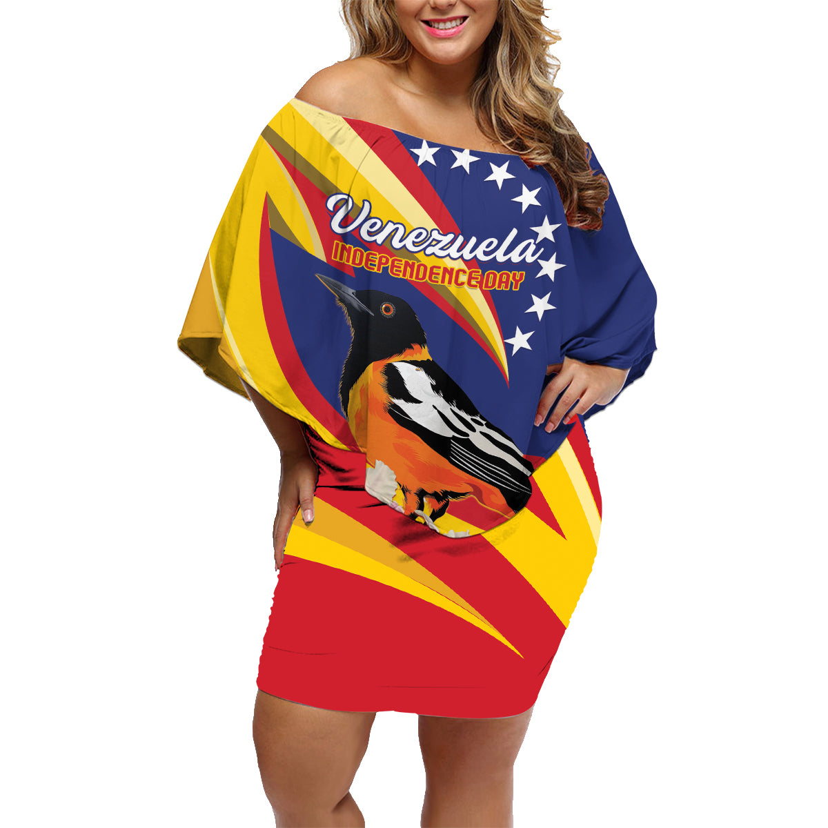 Venezuela Independence Day Family Matching Off Shoulder Short Dress and Hawaiian Shirt Venezuelan Troupial Cattleya Mossiae - Wonder Print Shop