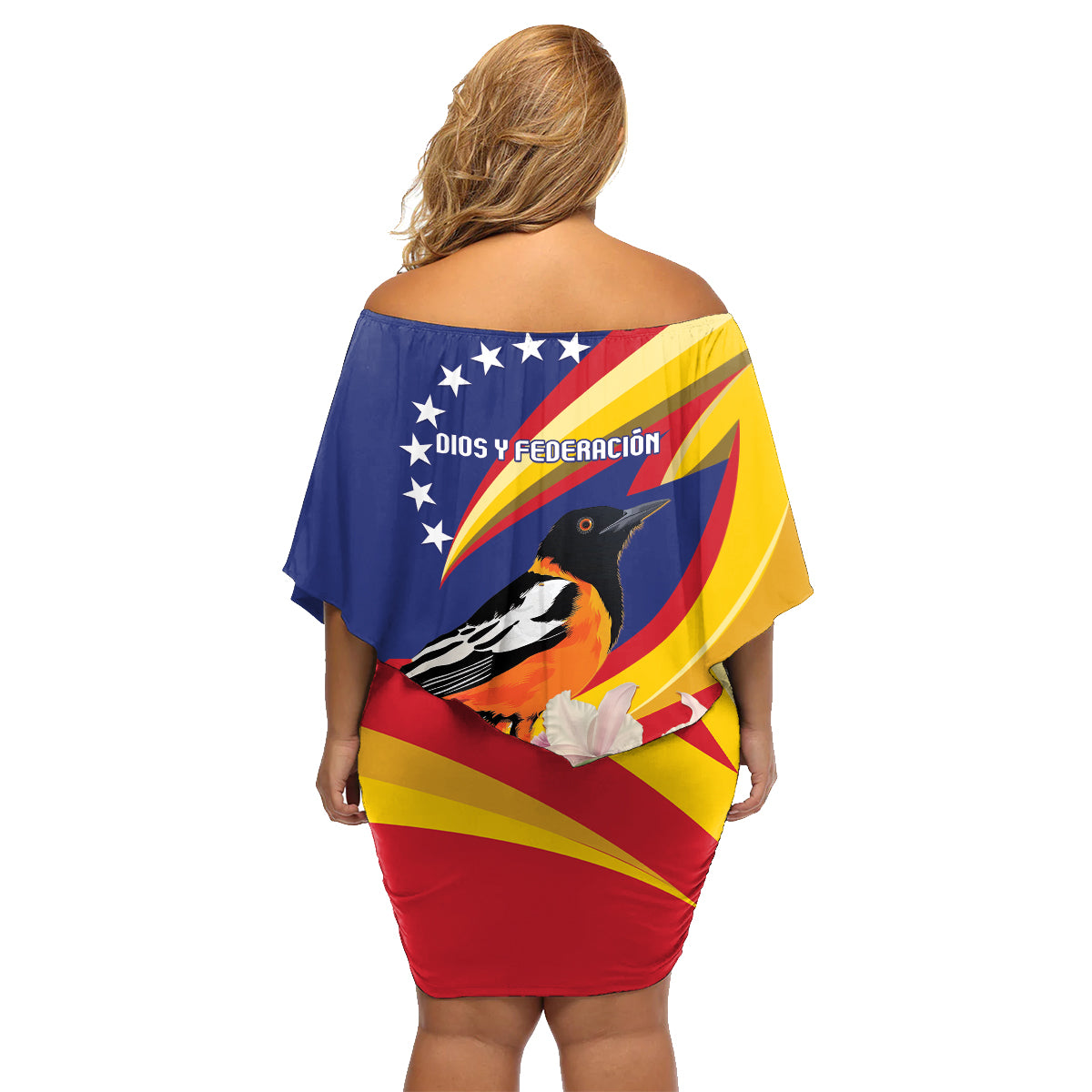 Venezuela Independence Day Family Matching Off Shoulder Short Dress and Hawaiian Shirt Venezuelan Troupial Cattleya Mossiae - Wonder Print Shop